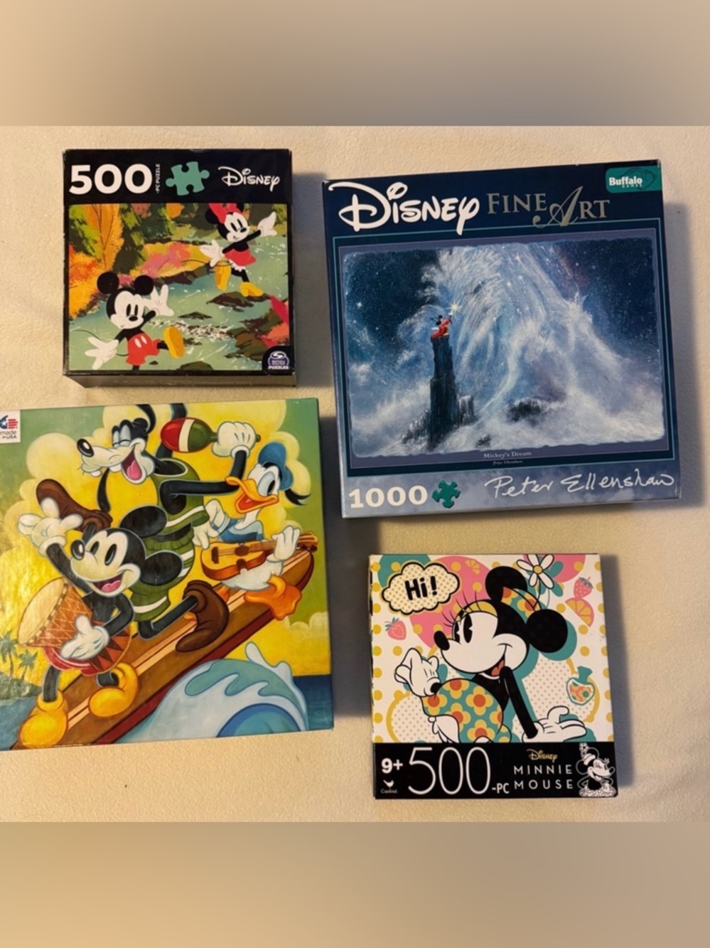 Disney Puzzle Collection w/Mickey, Minnie & Friends 4 puzzles (2/500pc 2/1000pc)